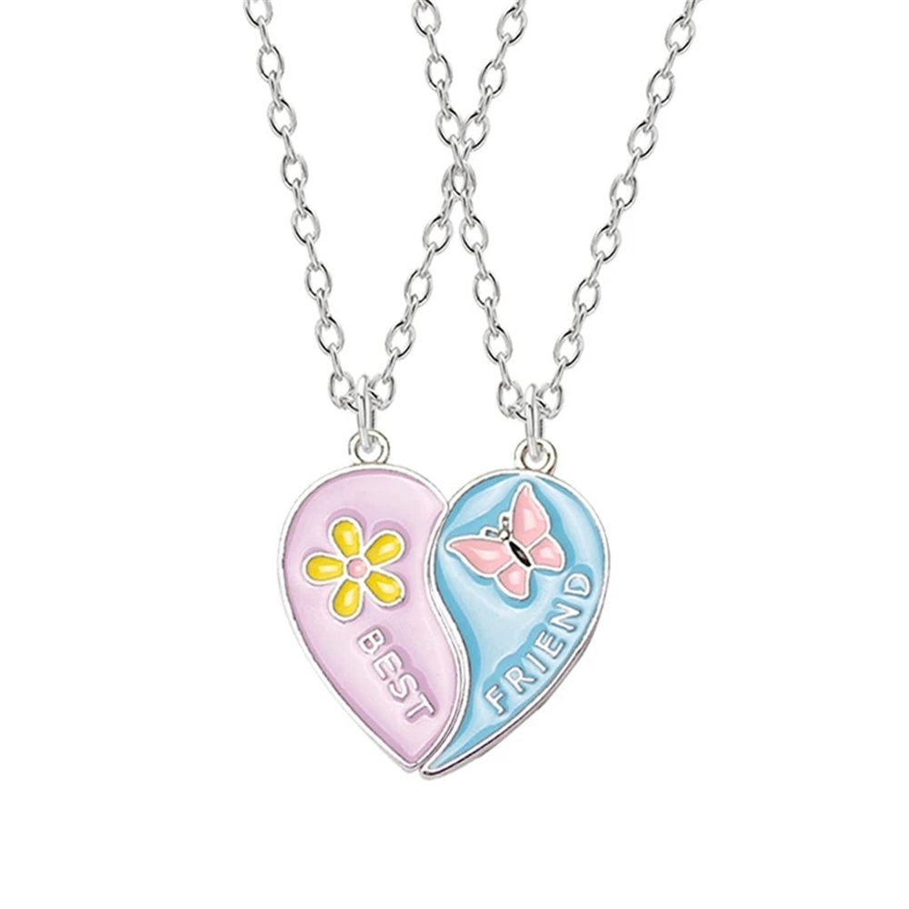 Best Friend Necklace Couple Paired Pendant Choker Rainbow Heart Bff Neck Chains Gift Friendship Women Jewelry Set Free Shipping