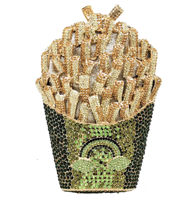 XIYUAN French Fries Bag Elegant Bling Women Crystal Clutch Evening Bags Rhinestone Flower Minaudiere Handbags Wedding Party Bags