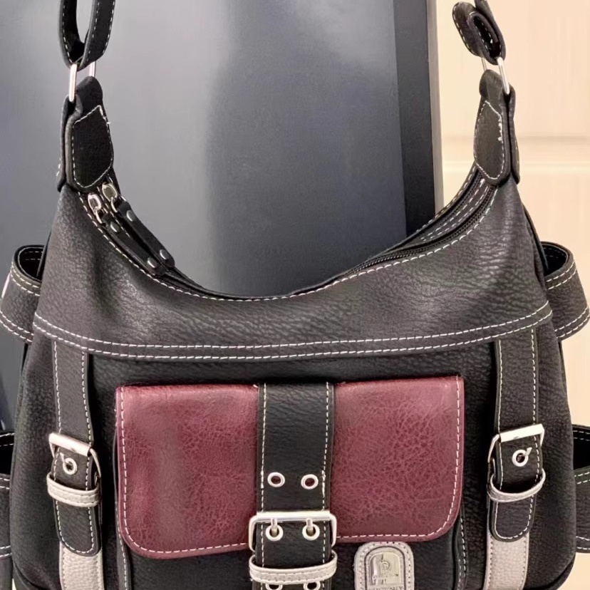 Korean version of European and American retro vintage bag street style personalized new belt soft leather Y2K spicy girl cool motorcycle crossbody bag