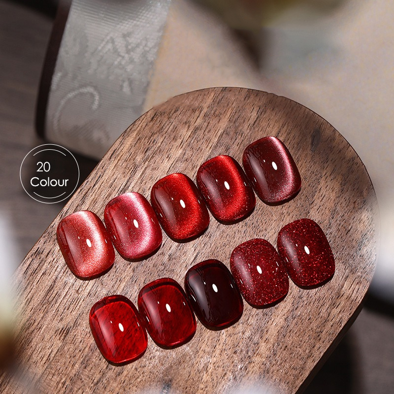 12ml Cat Eye Magnetic Gel Nail Polish Red Series Gel Polish Soak Off Nail Art Shiny Jelly UV Gel for Nails Art Design 20 Colors
