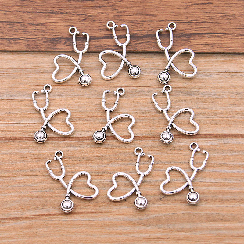 20PCS 2 Styles Mix Size Heart Stethoscope Charms Medical Supplies Pendant Metal Alloy DIY Necklace Bracelet Handwork Marking