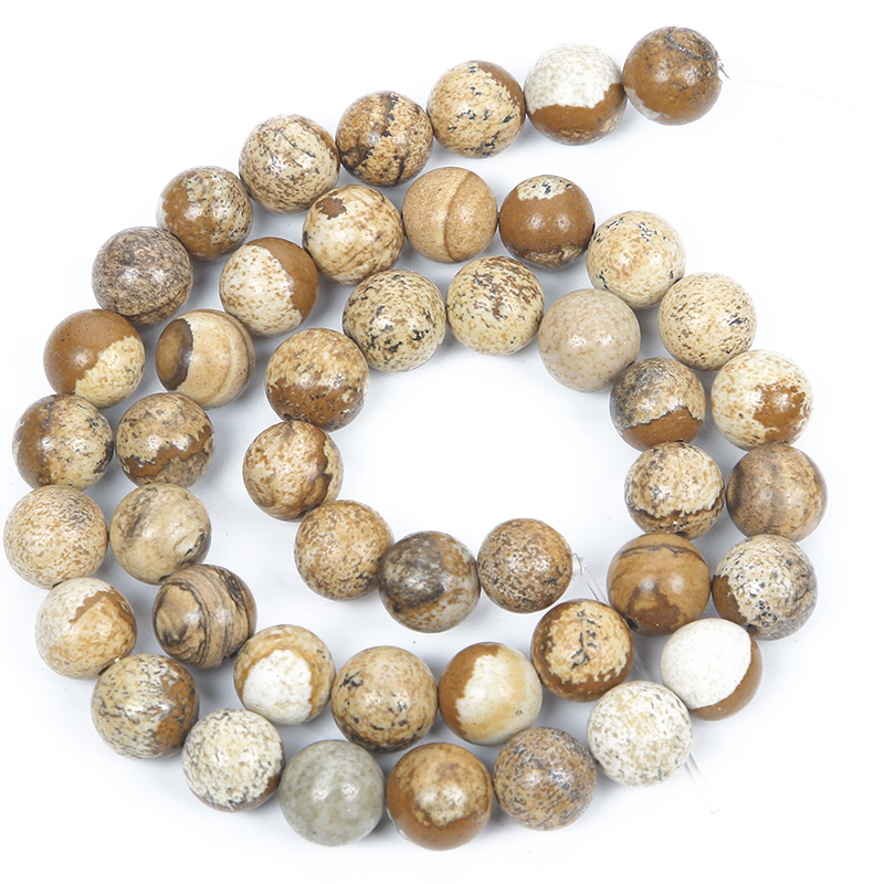 Natural Stone Landscape Stone Charm Round Loose Beads For Jewelry Making Needlework Bracelet DIY Pick Size Strand 4/6/8/10/12 MM