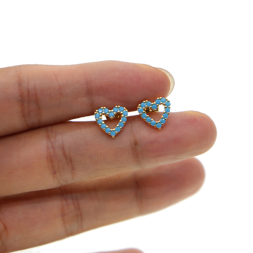 100% 925 sterling silver delicate Heart Earring For Girl turquoises love tiny Stud Earrings cute Minimalist Women kids Jewelry