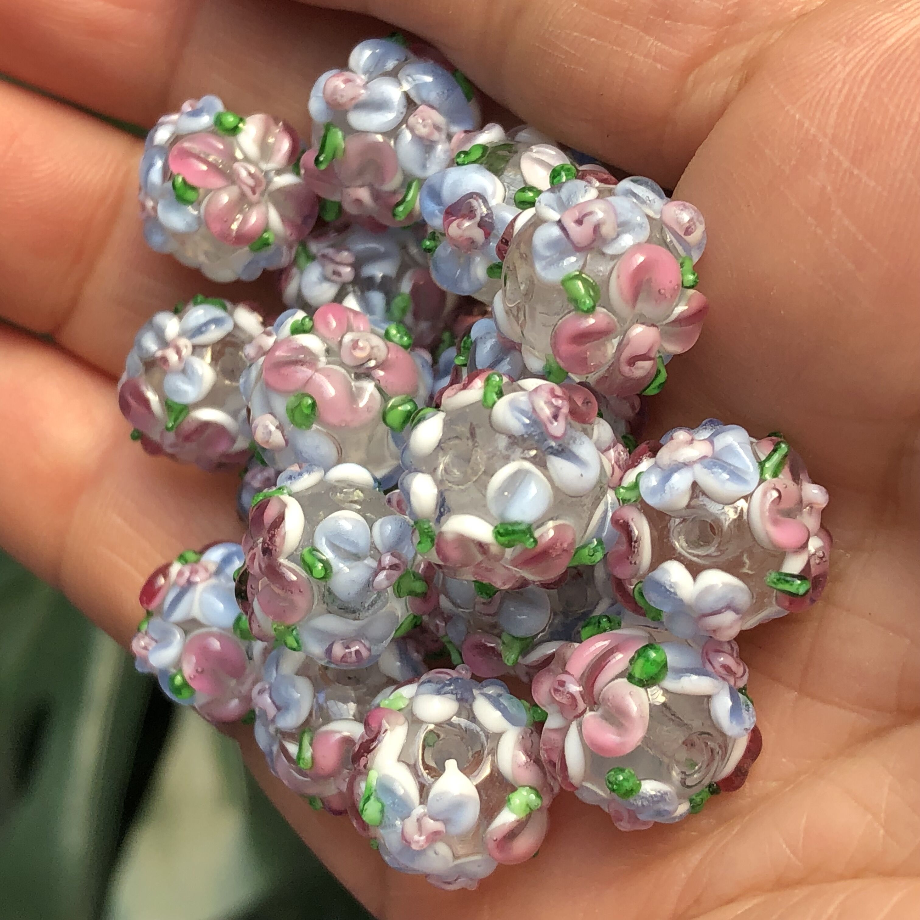 12mm Large Murano Light Blue Pink Flower Clear Lampwork Glass Loose Spacer Beads For Jewerly Making Diy Bracelet Accessories
