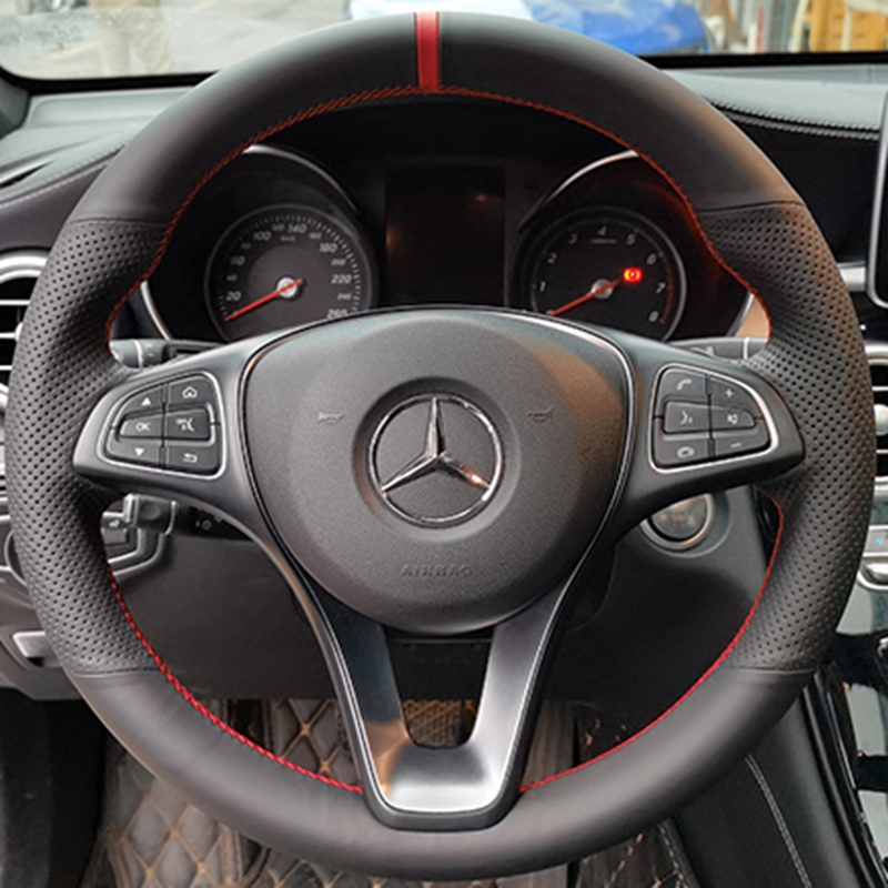 DIY Black Wear-Resistant Faux Leather Car Steering Wheel Cover For Mercedes-Benz Vito III ( W447 ) 2015-2020 Braid