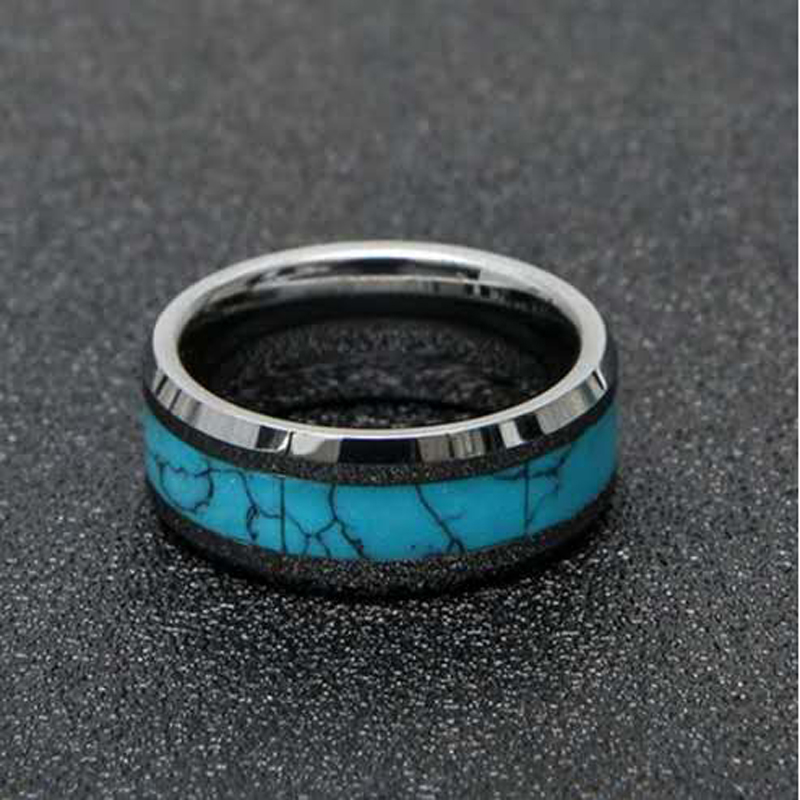 Gold Tungsten ring Blue Turquoise Opal male wedding bands love alliance anniversary promise couple rings for men and women