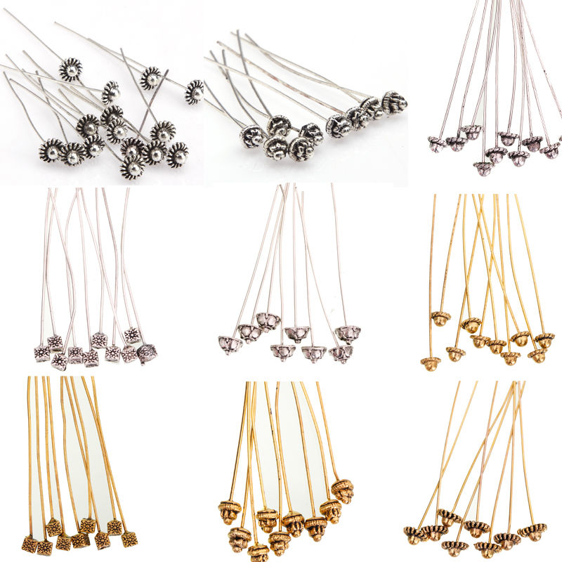 20pcs 50mm Antique Silver Flower Head Pins for Jewelry Making Diy Beads Ball Pins Needles Findings Women Jewelry Accessories