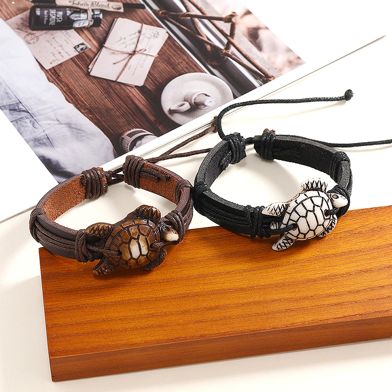 Handmade Sea Turtle Pendants Bracelet Adjustable Leather Rope Necklace Ethnic Charms Amulet Surfer Ocean Women Men Jewelry Gifts