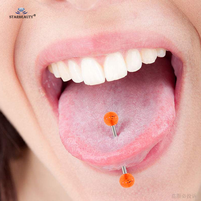Starbeauty 7pcs Flashing Powder Barbell Tongue Piercing Tongue Rings Acrylic Nipple Ring Helix Piercing langue Pircing Earrings