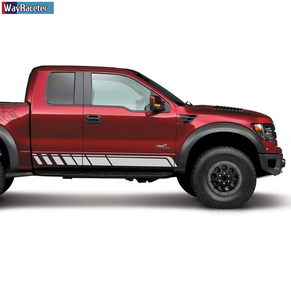 2 Pcs Racing Sport Car Door Side Stripes Skirt Sticker Vinyl Body Decal For Ford F150 Raptor Ranger T6 T7 Wildtrak Accessories