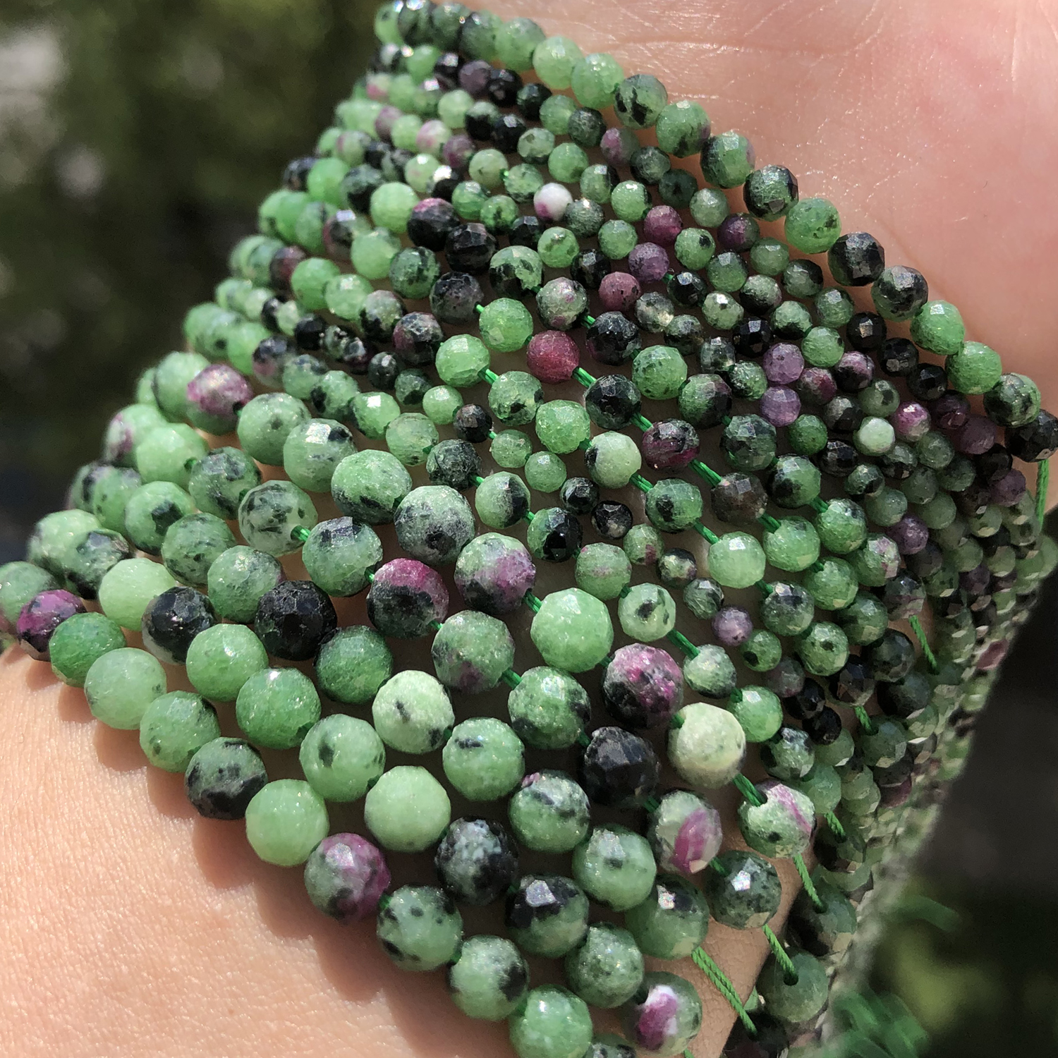 AA Natural Epidote Zoisite Faceted Loose Beads for Jewelry Making DIY Christmas Gift Bracelets 15'' Tiny Stone Bead 2/3/4mm