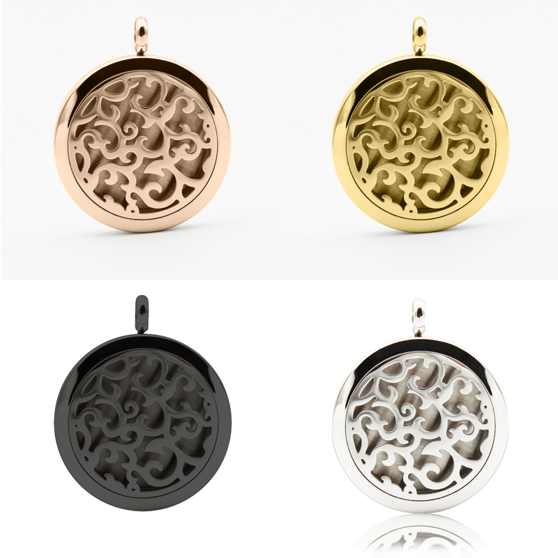 Hollow Aromatherapy Diffuser Locket Necklace Round Essential Oil Aromatherapy Locket Refill Pads Perfume Locket Necklace