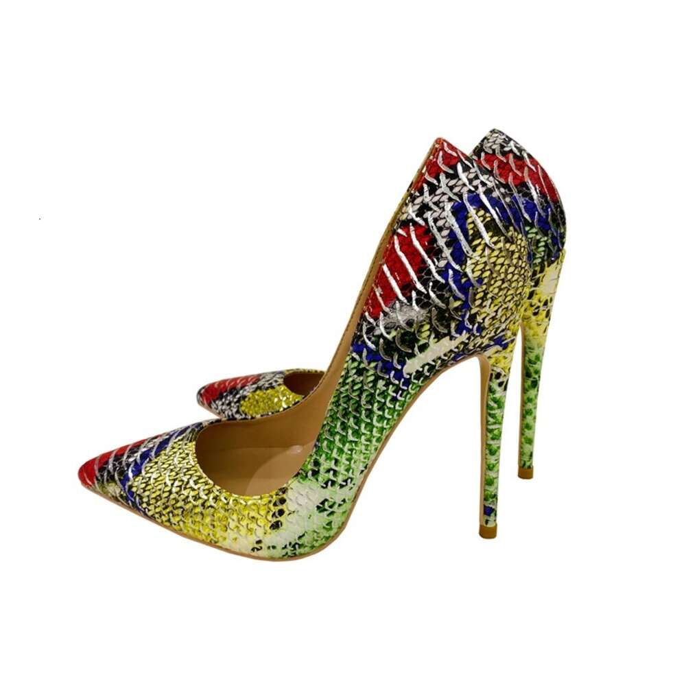 Colorful Snake Skin Patterned High Heels, Personalized And Fashionable Women's Singles Shoes 68