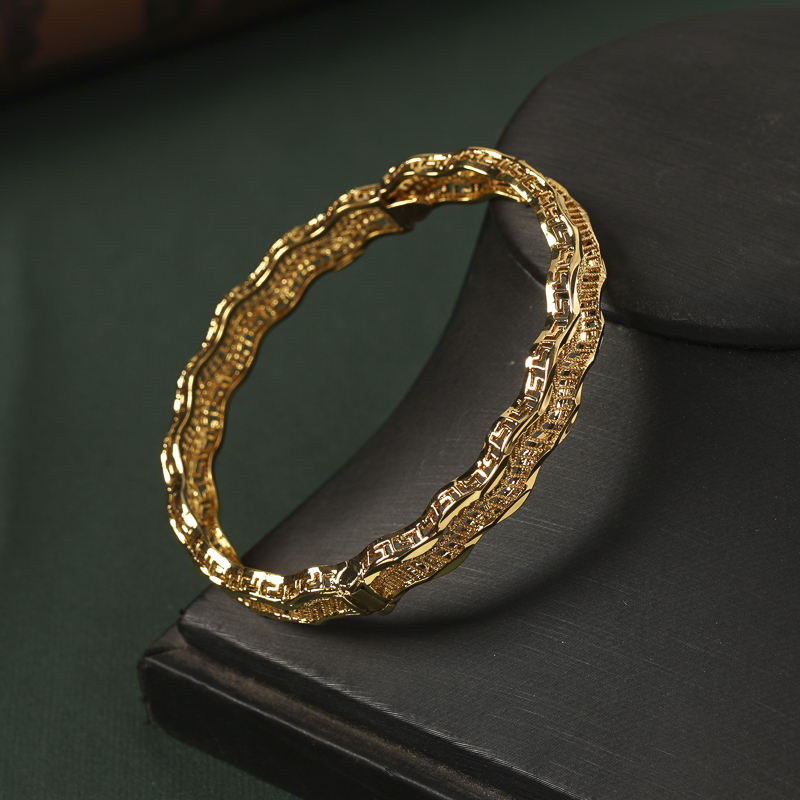 New Gold Plated France Dubai Bangles Ethnic Jewelry Side Open Hand Bangle Hollow Design Bridal Cuff Bracelts Women Gift