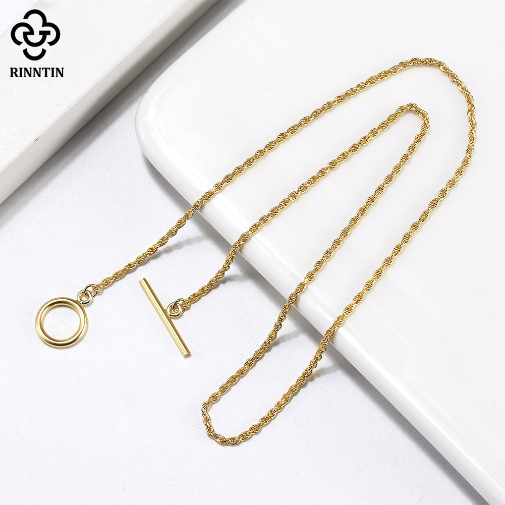 Rinntin Trendy Italian OT Toggle Clasp 925 Sterling Silver 1.5mm Braided Chain Bracelet 14K Gold Plated for Women Jewelry SB121
