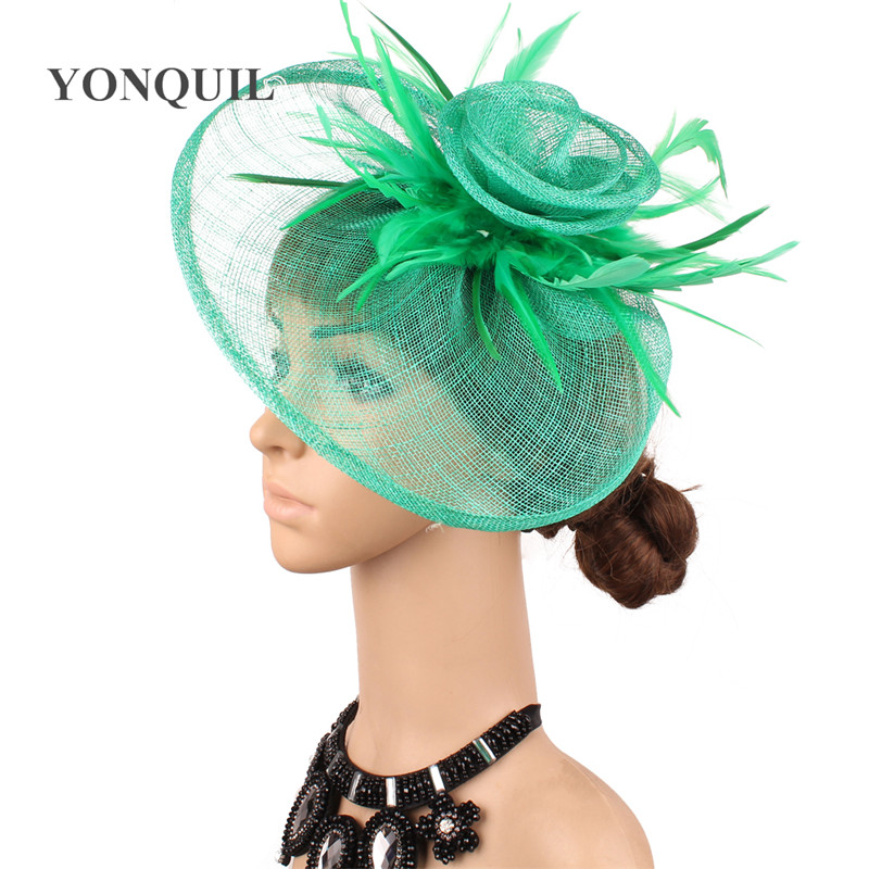Gold Millinery Cocktail Sinamay Fascinators Feather Flowers Bridal Hair Accessories Party Hats Wedding Hat High Quality SYF470