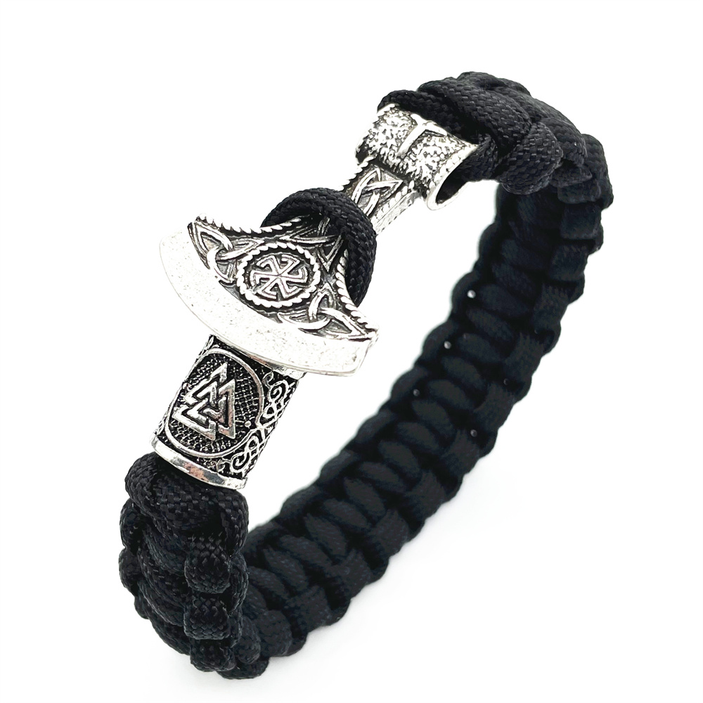 Slavic Perun Axe Charm With Kolovrat Amulet Symbol Viking Runes Beads Mens Jewlery Vikingos Bracelet Dropshipping