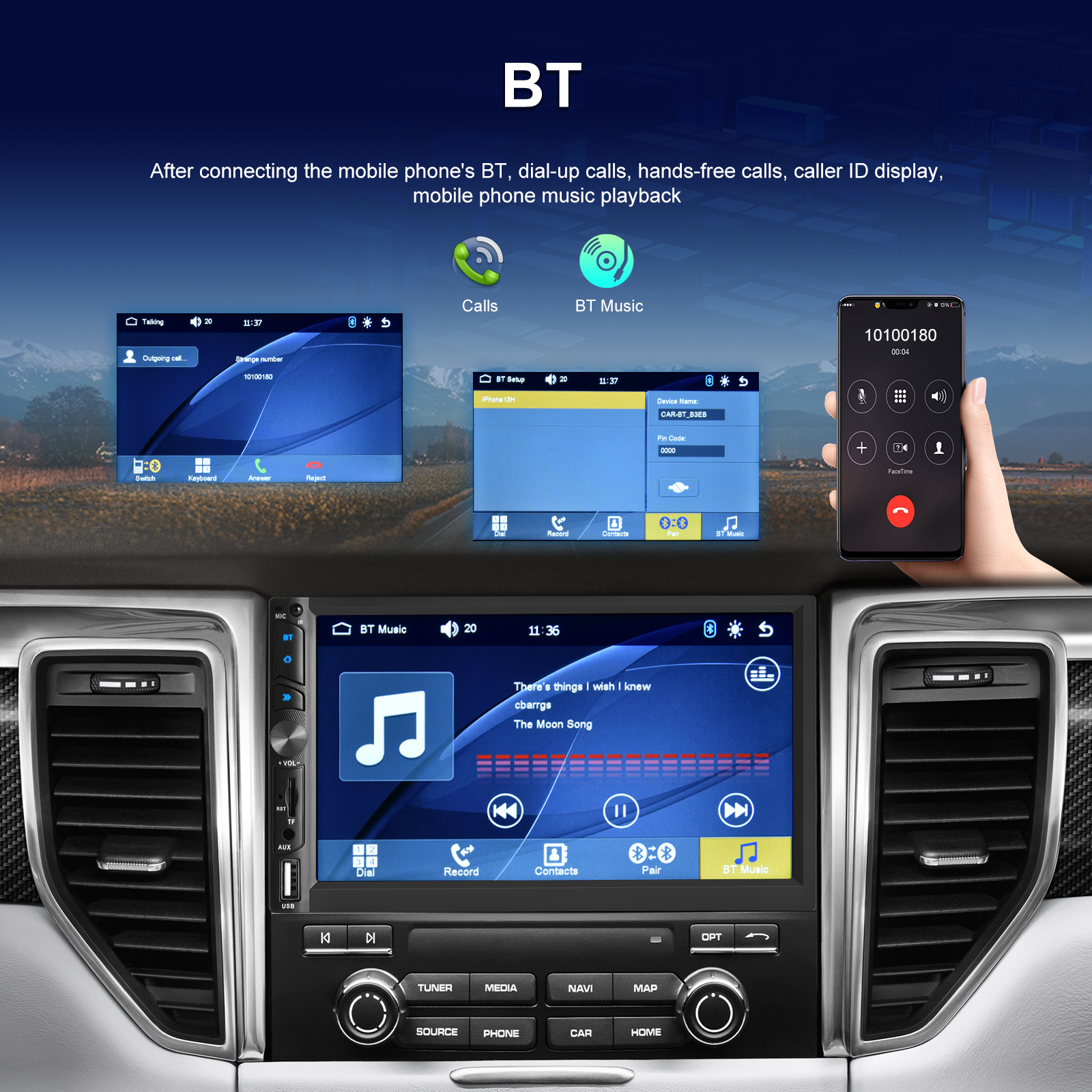 Hikity WIFI 7'' Car Stereo Radio Double Din MP5 Carplay Android Auto Bluetooth Colorful Backlight Autoradio GPS FM Radio Receive
