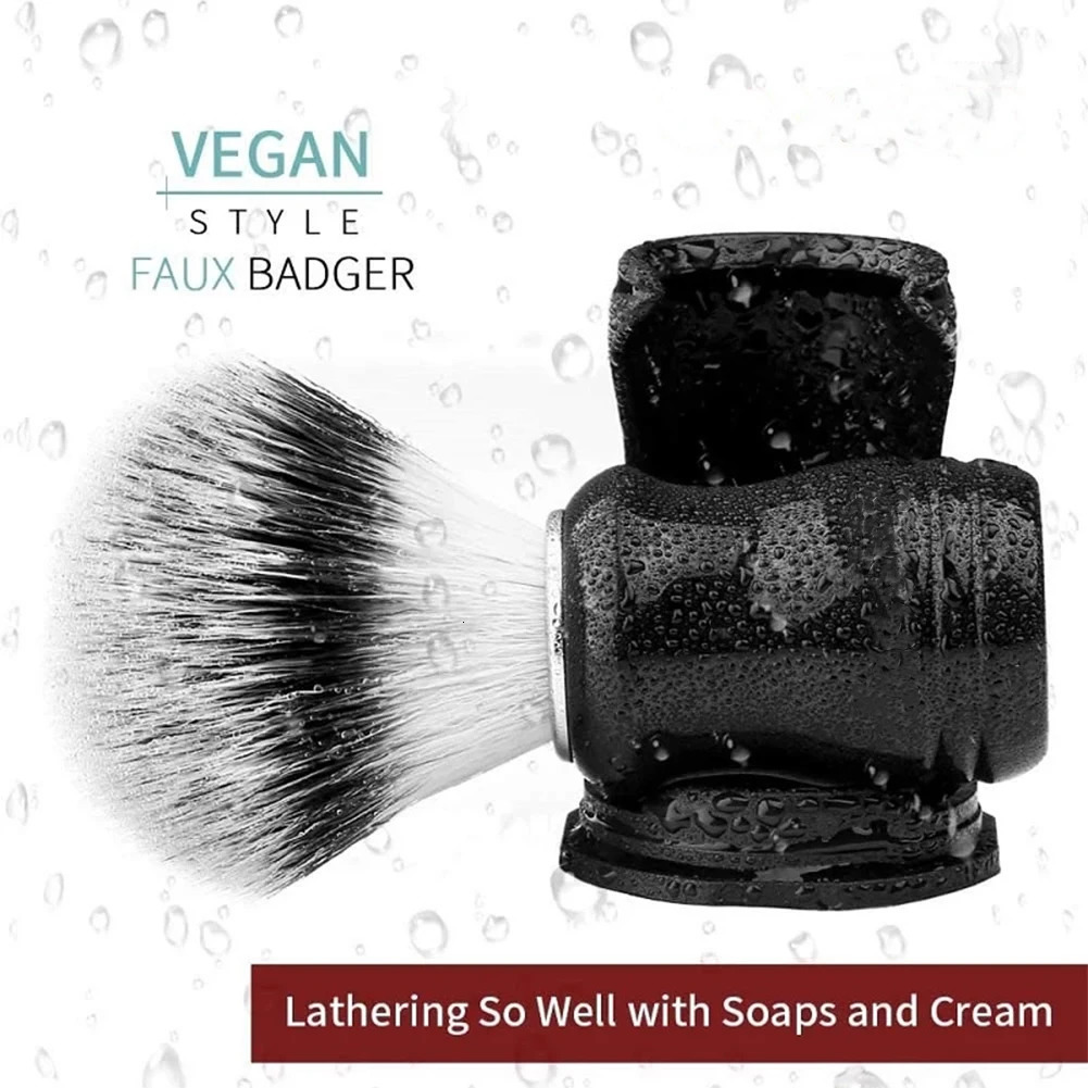 22mm Synthetic Badger Shaving Brush with Black Holder Stand 2IN1 Resin Handle Foam Brush Set for Men Close Wet Shave 240624