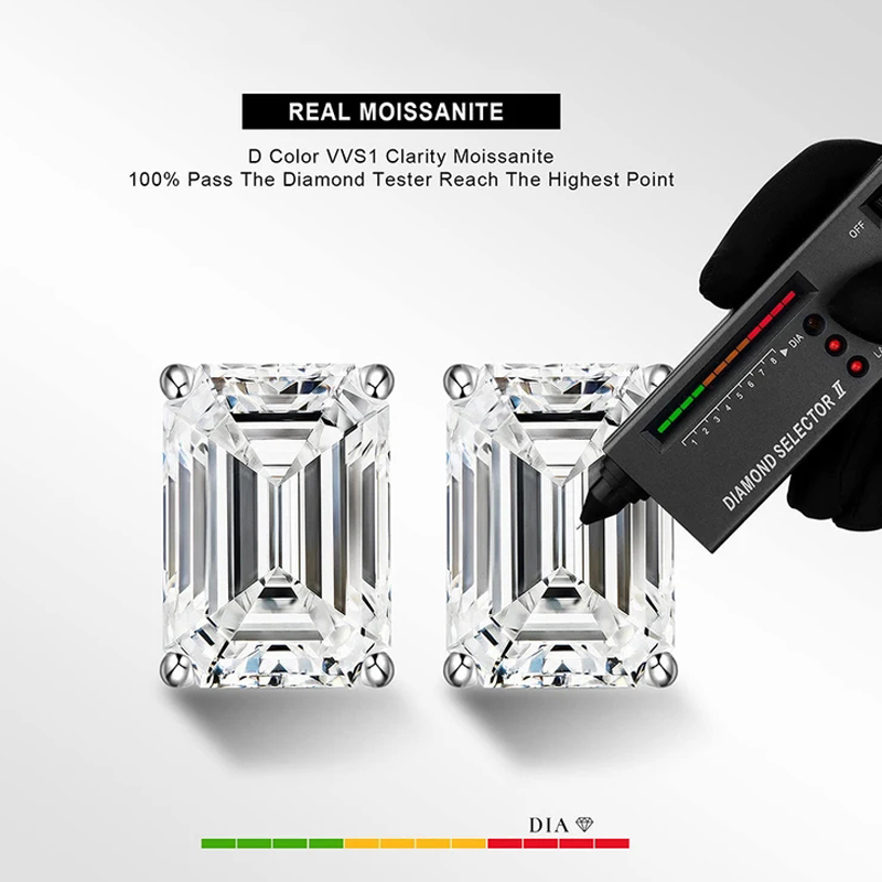 NKHOG 5*7mm Radiant Emerald Cut Moissanite Stud Earrings S925 Silver Plated 18K Gold Women Rectangle Diamond Gifts Jewelry GRA