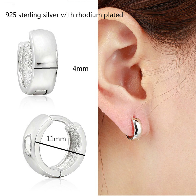 Cute 925 Sterling Sliver Wide Circle Loops Small Huggie Hoop Earrings For Women Girls Baby Kids Child Anti-Allergic Men Jewelry