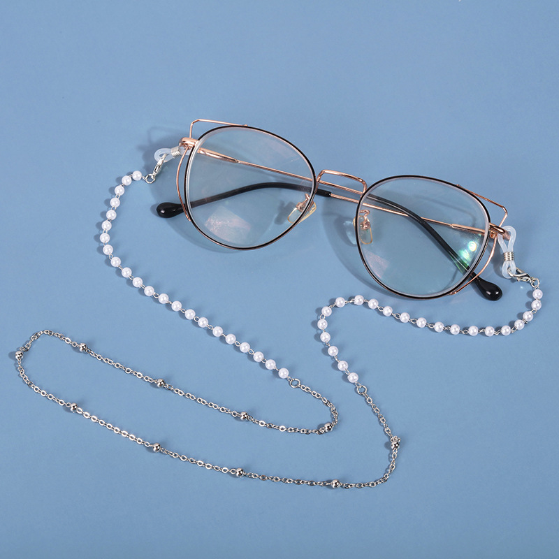 Eyeglasses pearl Chain white Beads plastic Pearl Charm O chain Lobster Mask Hanging Rope Silicone Loops Sunglasses Accessory