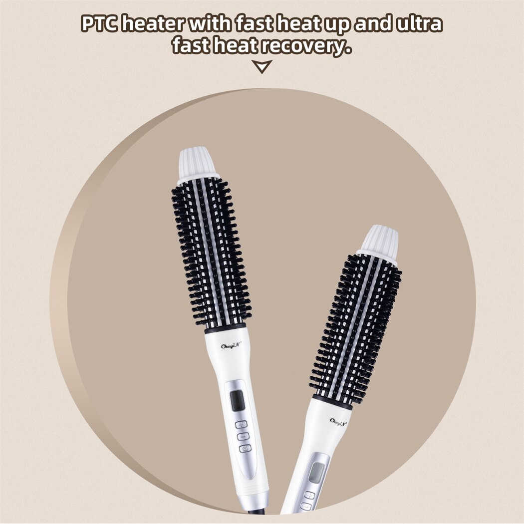 CkeyiN Electric Hair Brush Tourmaline Ceramic Curling Straightening Brush for Women LCD Display Styling Straightener Hot Comb