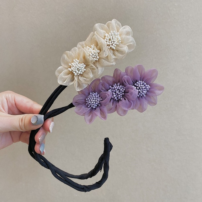 Designer Headbands For Women Korean Organza Floral Hair Bun Maker Bandana accesorios cabello Braiders Hair Accessories For Women