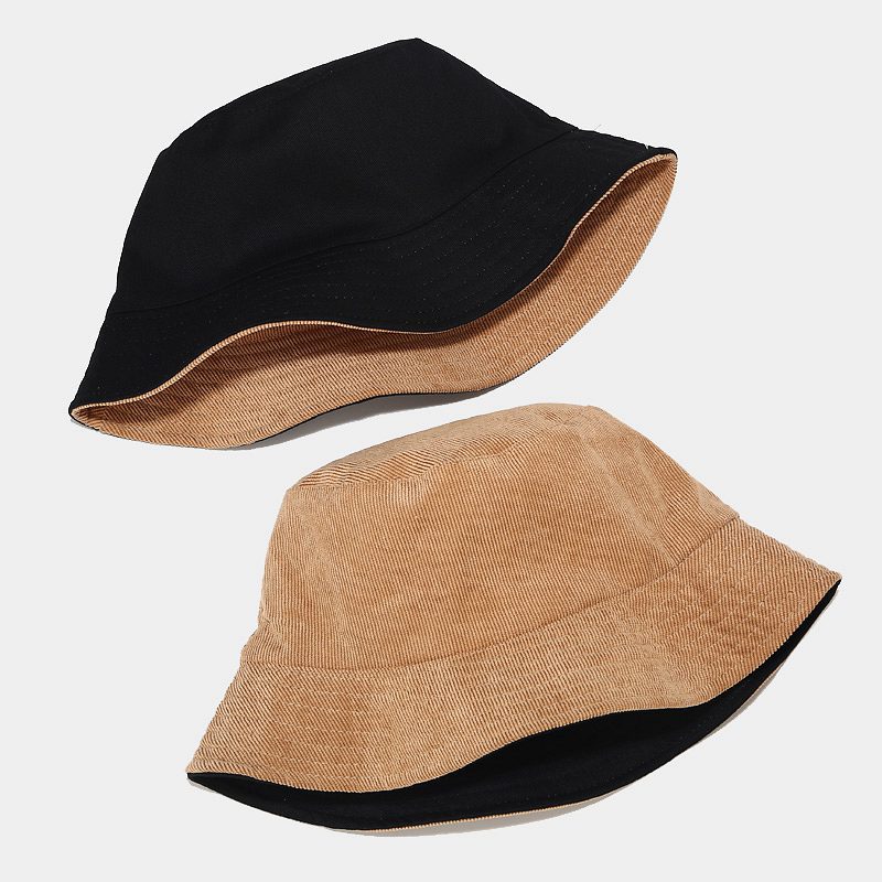 Solid Corduroy Bucket Hat Two Side Wear Unisex Bob Caps Hip Hop Gorros Men Women Simple Panama Cap Beach Fishing Outdoor Sunhat