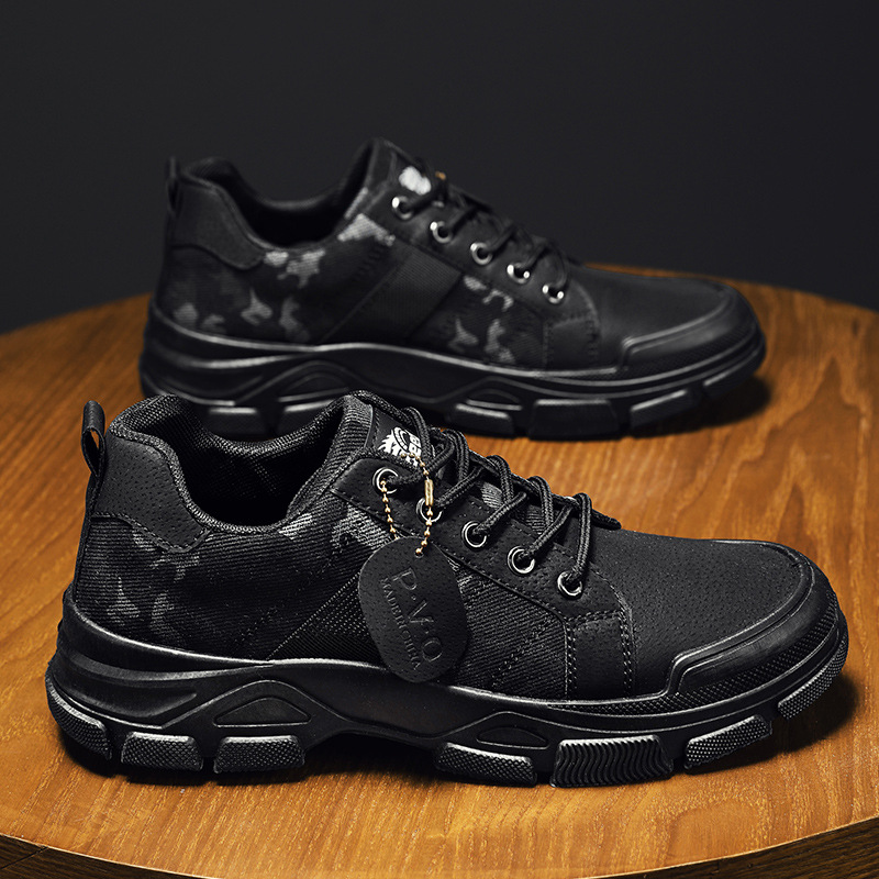 Men Cricket Breathable Camouflage Trendy Casual Low-Top Canvas Shoes Black fashion