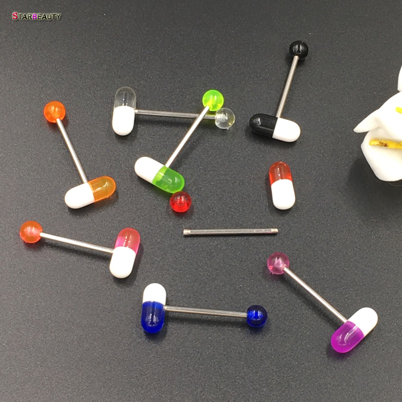 I Feel Good 1pc/lot Blue Capsule Tragus Piercing lengua Acrylic Pill Tongue Rings Women Men Jewelry Kylie Lip Piercing Tongue