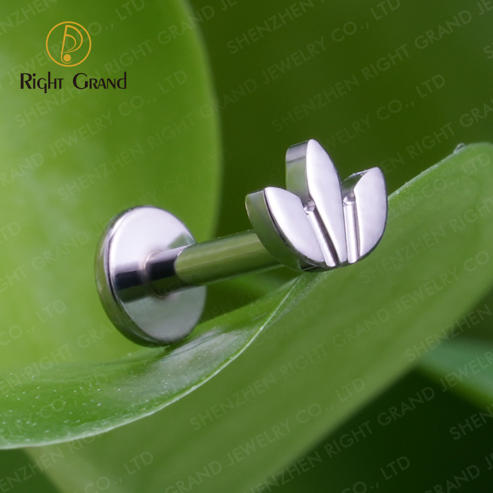 Right Grand ASTM F136 Titanium 16G Leaf Labret Studs Monroe Cartilage Earring Flat Back Lip Rings