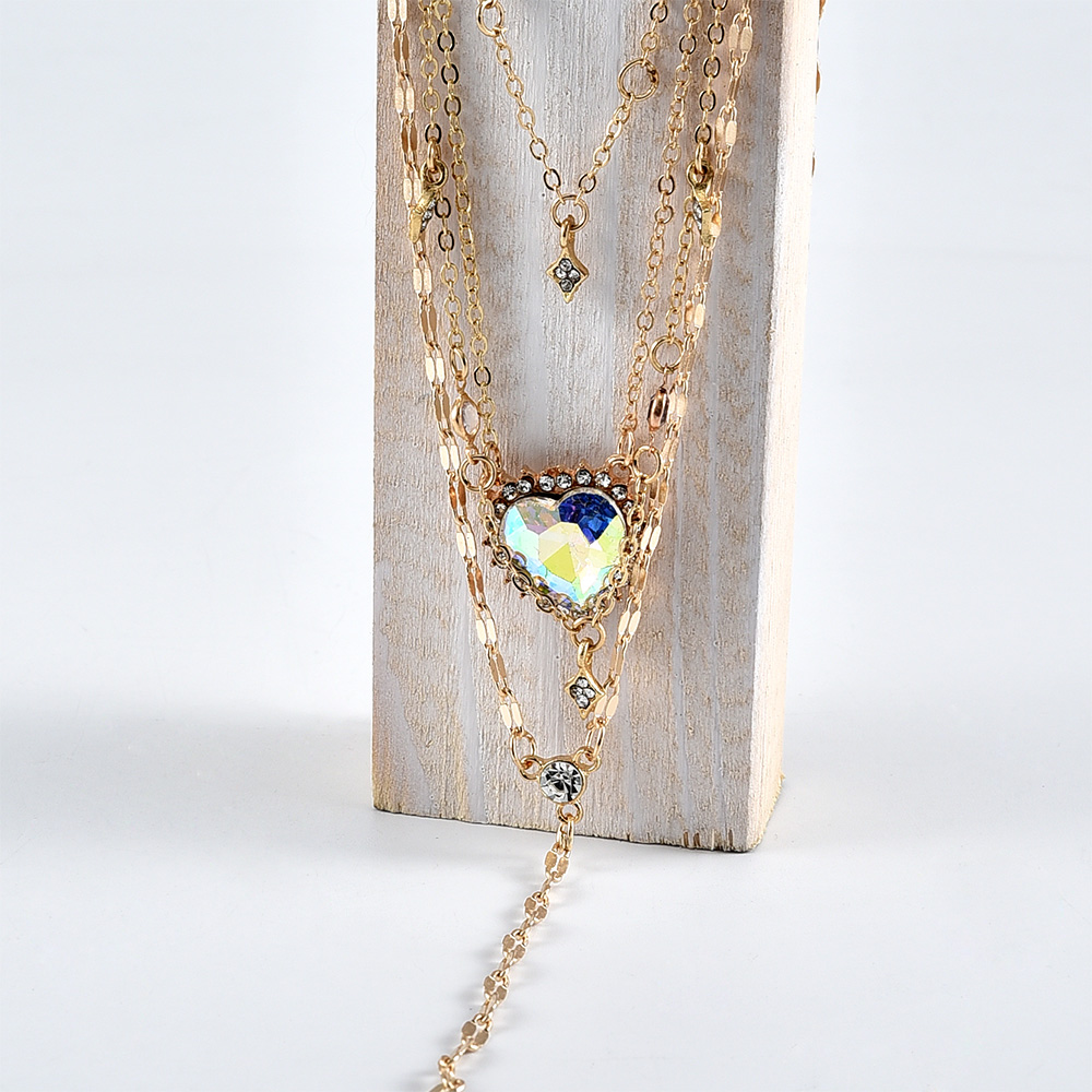 Boho Vintage Gold Color Necklaces For Women Heart Shape Crystal Star Pendant Necklace Multilayer Female Jewelry Valentine Gift