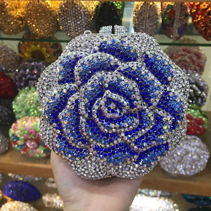 XIYUAN BrandBags rose flower shape wallet Luxury Crystal Clutch Handbag Diamonds Evening Bag Party Purse Rhinestone Shoulder bag