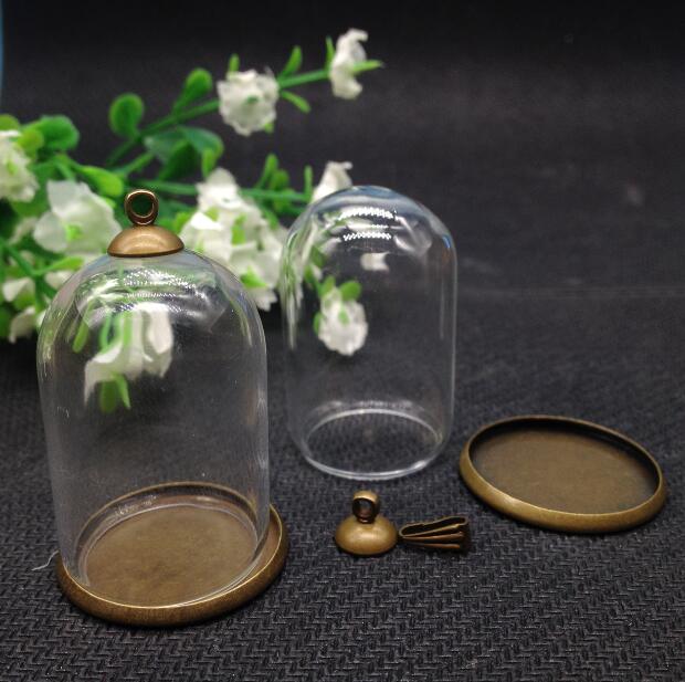 10set/lot--25*38mm Bell jar shape tube clear glass bubble bottle & tray & top connector--for DIY necklace accessories finding