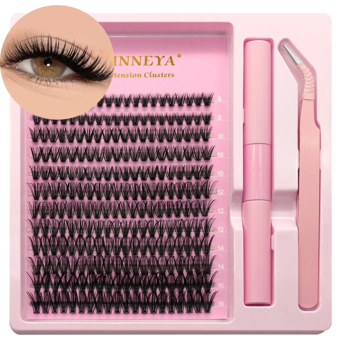 GROINNEYA Lash Clusters Kit With Waterproof Strong Hold DIY Lash Extension Kit Lash Bond And Seal And Eyelash Tweezers Makeup 240624