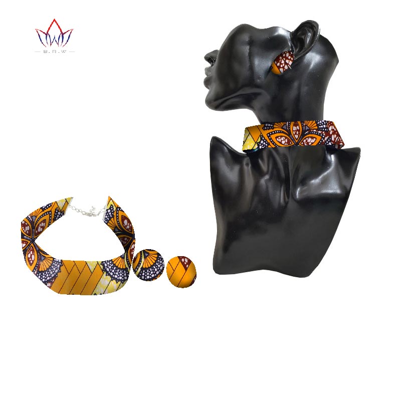 BRW African Ankara Handmade Chokers Necklace Earrings African Print Choker Bold Tribal Ethnic Fabric Choker Necklace Gift WYX08