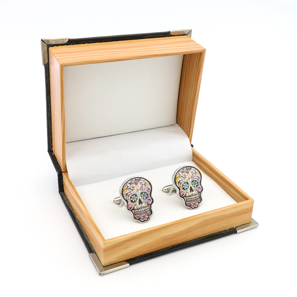 iGame Day Of The Dead Cuff Links Muti-color Brass Material Sugar Skull Design Free Shipping