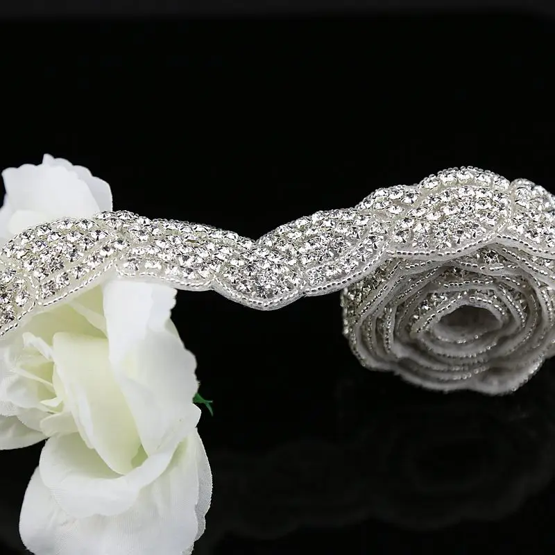 JLZXSY 1 Yard Rhinestone Applique Crystal rhinestone Bridal Accessories Crystal Trim Rhinestone Beaded Applique Wedding Applique