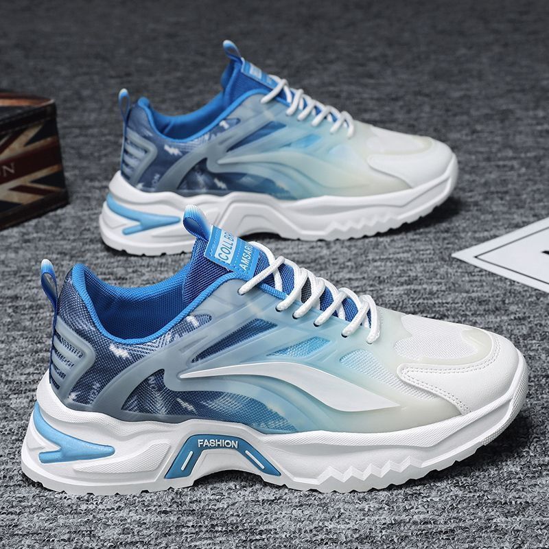 Men's Shoes New Mesh Versatile Running Shoes Sneakers Thick-soled Anti-slip Clunky Shoes Trendy Shoes Blue Free shipping