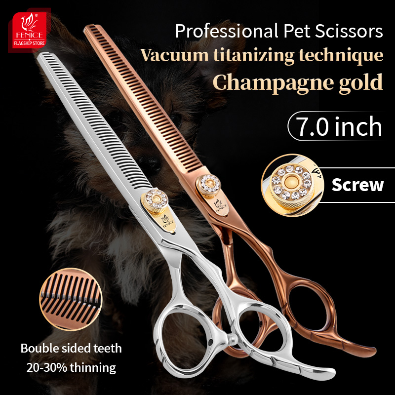 Fenice Dog Beauty Scissors 7 inch Professiona Double Teeth Pet Grooming Scissors for Dogs Thinner Shears Thnning rate 20-30%
