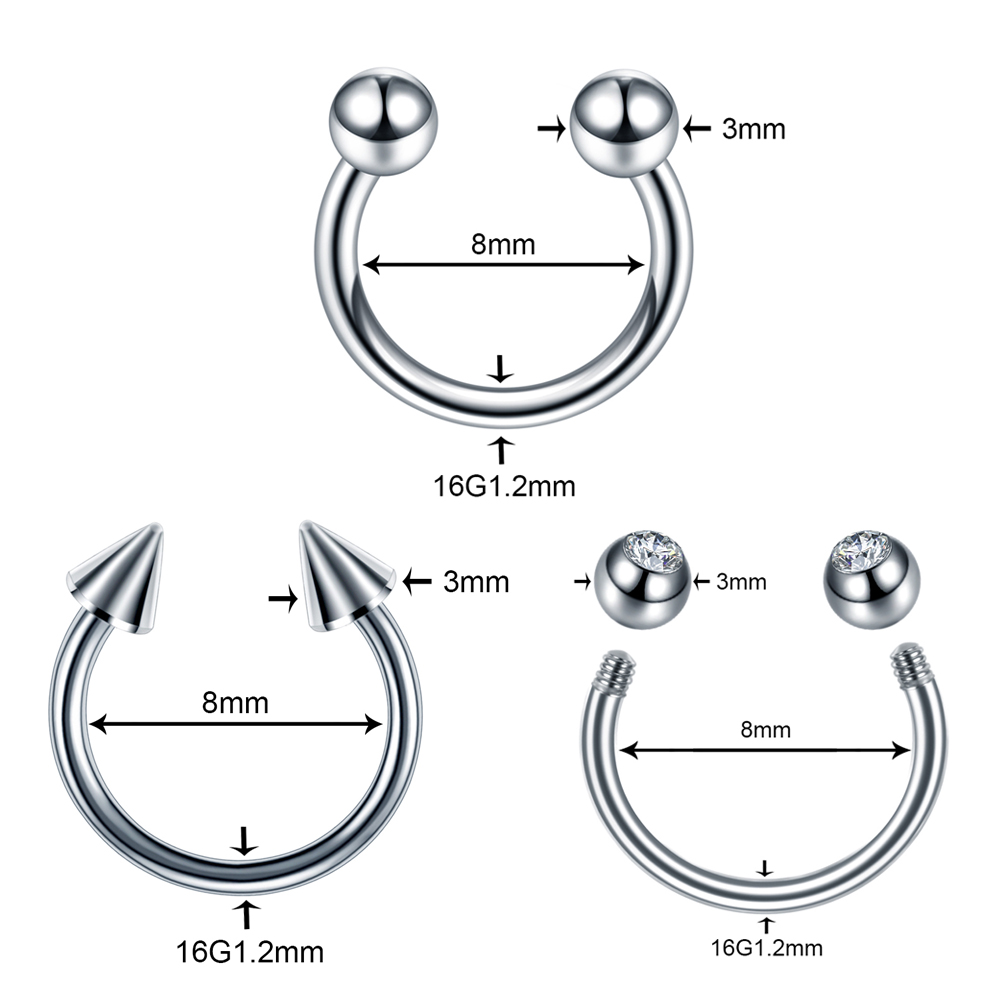1PC 16G Steel Horseshoe Nose Piercing CZ Gem Circular for Septum Helix Tragus Earring Brincos Lip Eyebrow Tongue Body Jewelry
