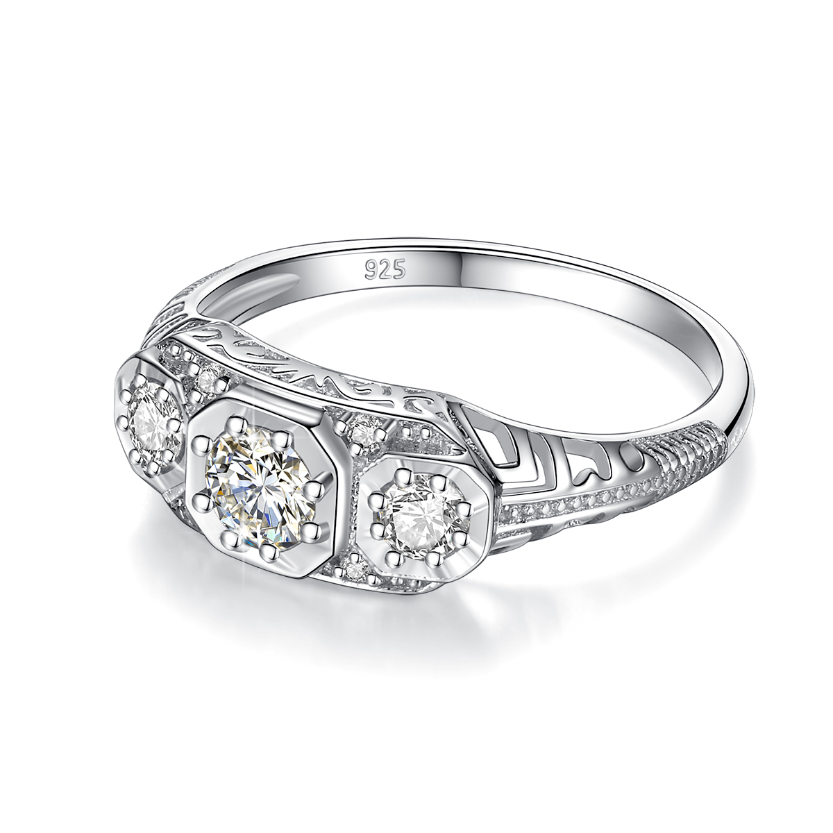 Szjinao 3 Stone D Color VVS1 Moissanite Ring For Woman 925 Sterling Silver Wedding Engagement White Gold Color Fine Jewelry