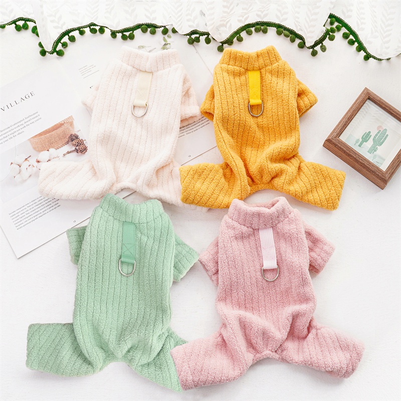 Cute Pet Plush Dog Jumpsuit Warm Soft Dog Clothes Winter Puppy Overalls Fashion Solid Cat Pajamas Pet Costumes Chihuahua Clothes
