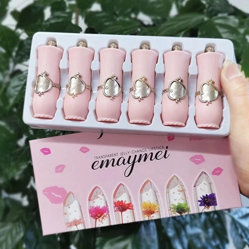 make up 6pcs Lipstick Set Flower Jelly Crystal Clear Long Lasting Lips Color Change Pink lip gloss Cosmetics 240621