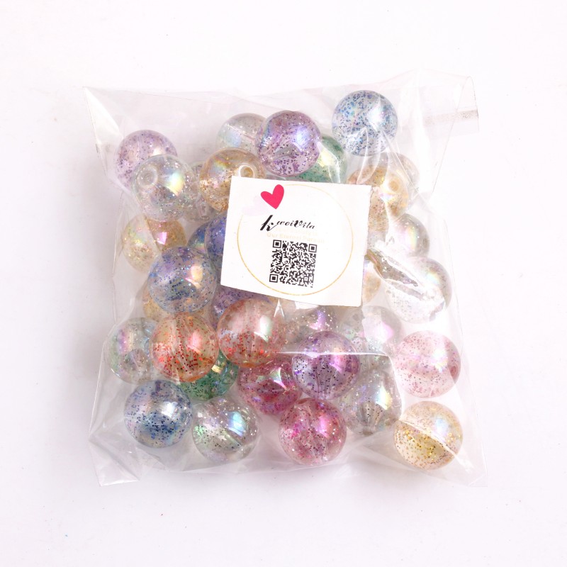 Kwoi Vita Retail Bulk Price Acrylic Transparent Glitter Beads For Chunky Baby Bracelet Necklace Making 10MM to 20MM