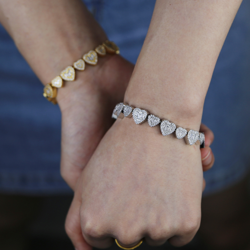 5A CZ Two Hearts Jewelry Set: Iced Out Bg Necklace Bracelet for Women 4e9b