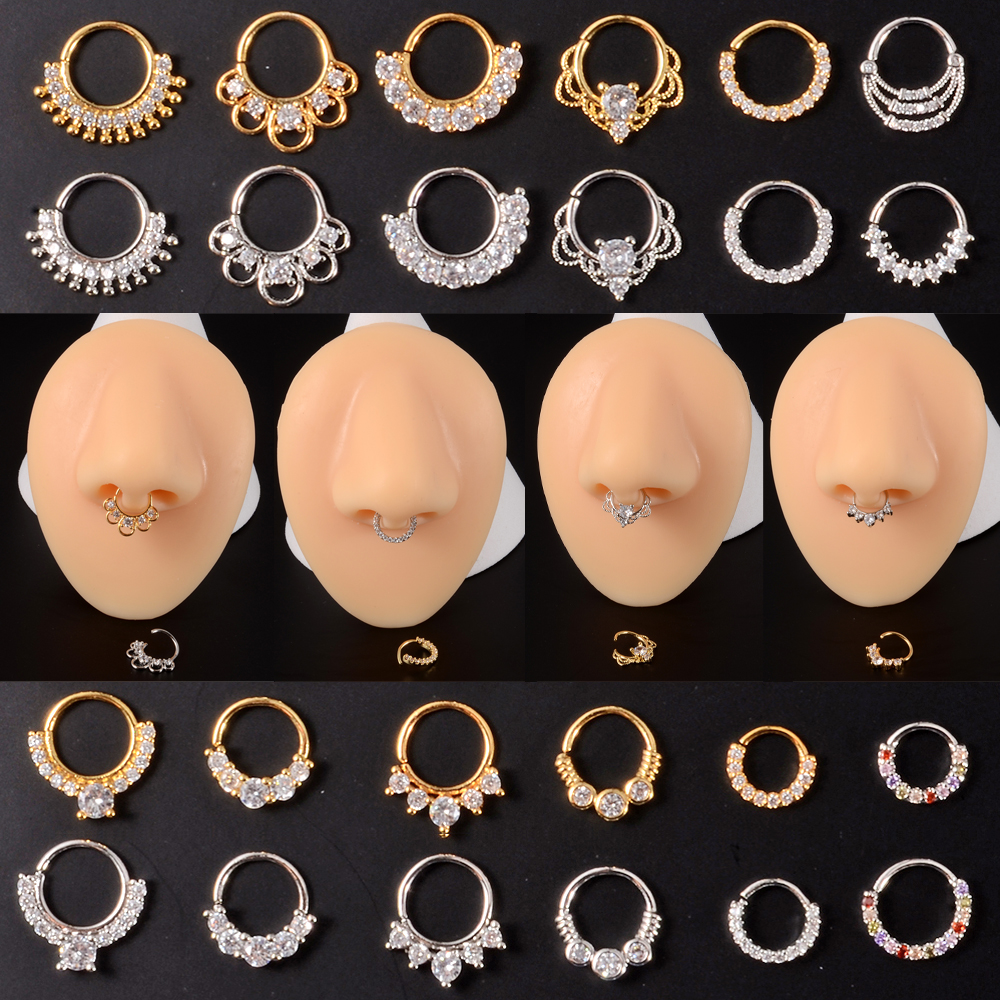 1Pcs Surgical Steel Cz Nose Hoop Nostril Bendable Ring Cartilage Tragus Daith Earrings Septum Clicker Helix Conch Rook Piercing