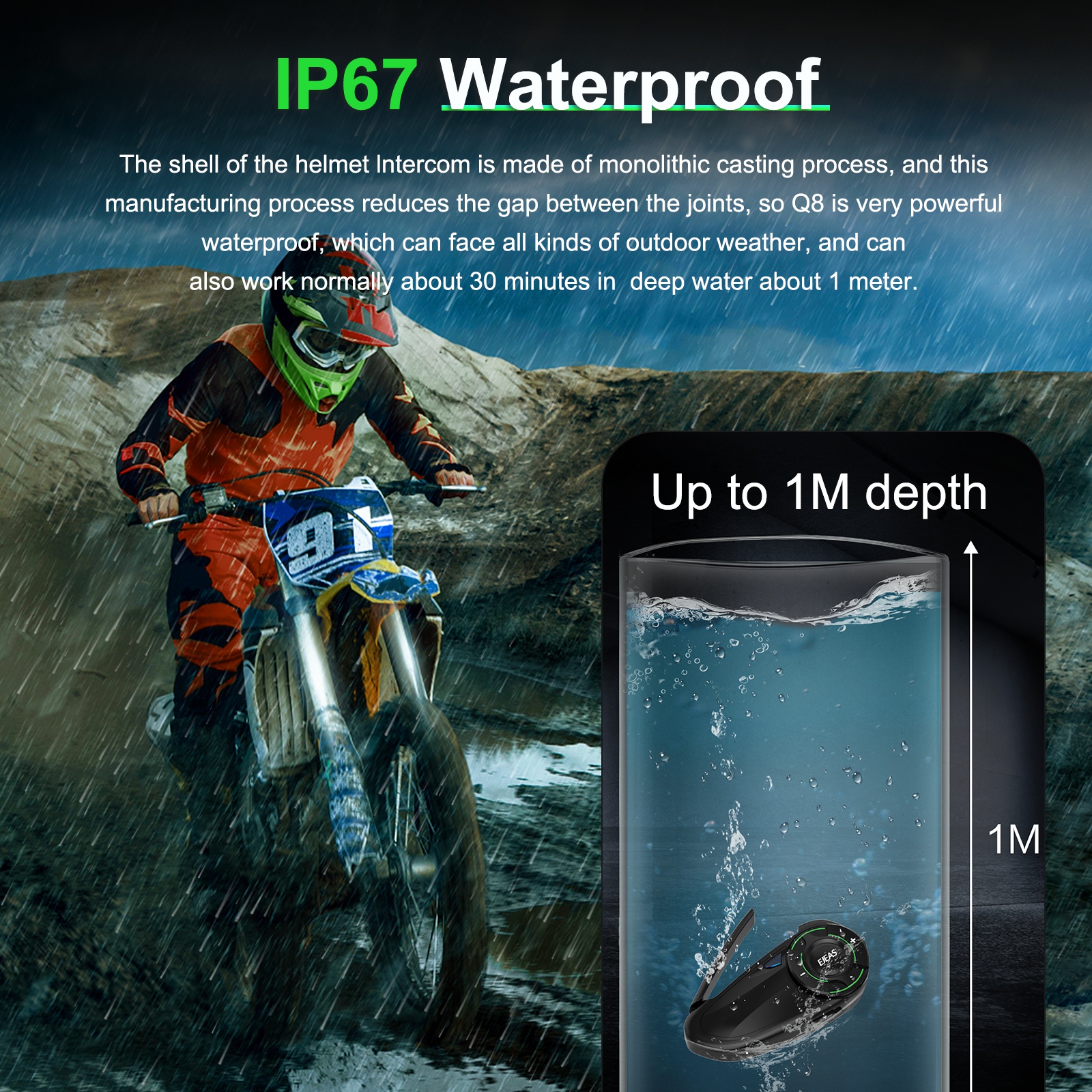 EJEAS Q8 Motorcycle Helmet Headset Intercom Type-C Charging Interface Adopts New Mesh3.0 Technology To Support Channel Switching