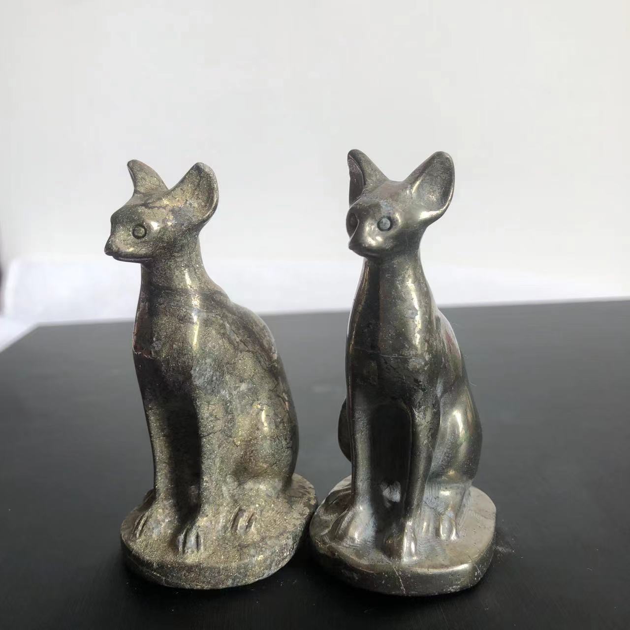 Wholesale 7.5cm Pyrite Egyptian Cat Statue Natural Crystal Carved Cat Gift Small Ornament Sphinx Home Decor